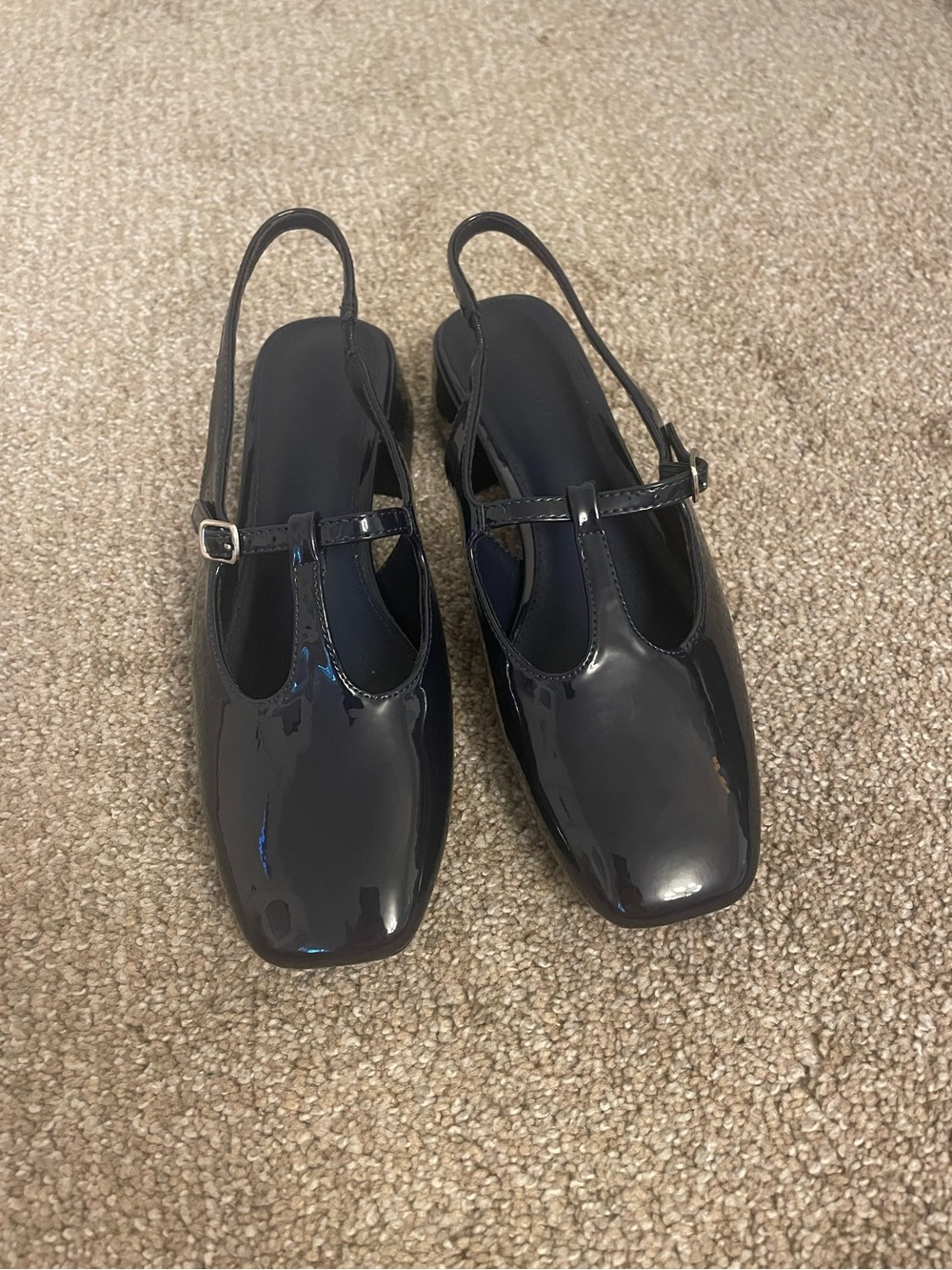 Coutgo Women’s Navy Patent T-Bar Slingback Mary Jane Flats Size 6.5